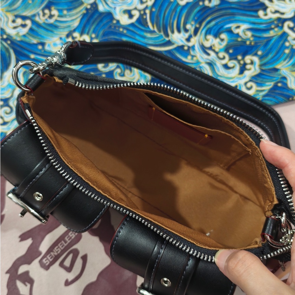 Coach Black Signature Canvas Shoulder Bag with Buckle Pockets - Picture 11 of 14